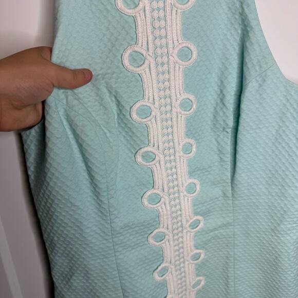 Lilly Pulitzer Annabelle Teal Blue Embroidered Stripe Halter Tank Top Size 2 - Picture 2 of 7